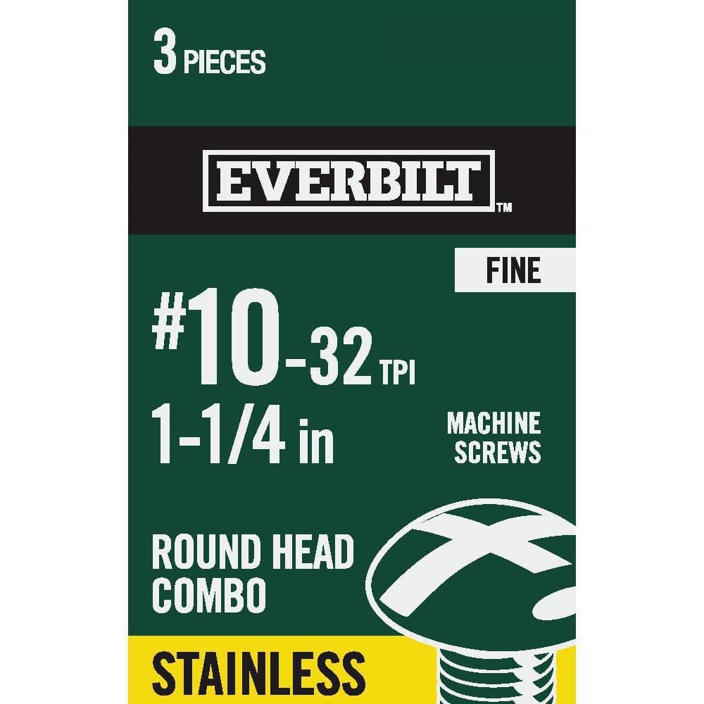 Everbilt #10-32 x 1-1/4 in. Combo Round Head Stainless Steel Machine Screw (3-Pack) (1)