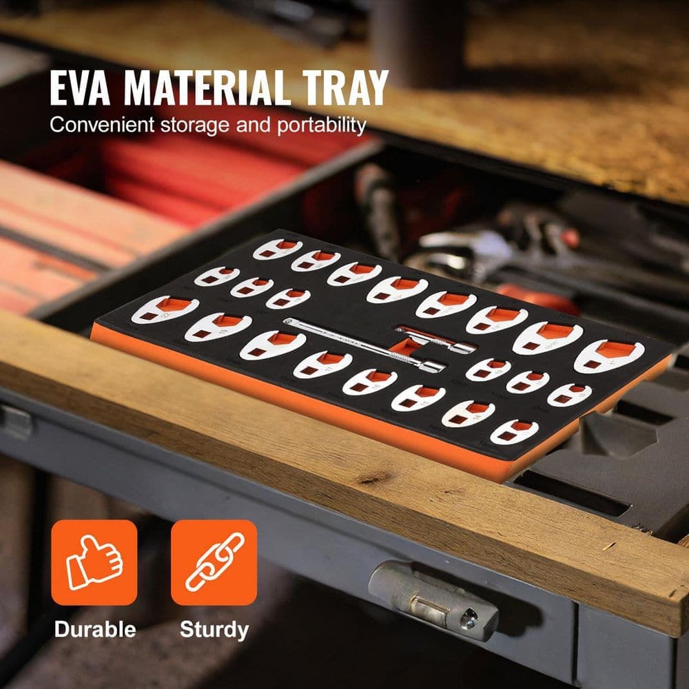SKYSHALO 3/8 in. Drive Crowfoot Wrench Set with 24 Pieces Crows Foot Wrench Set, SAE 3/8 in. - 1 in. and Metric 10-22 mm, 2 Bars (2)