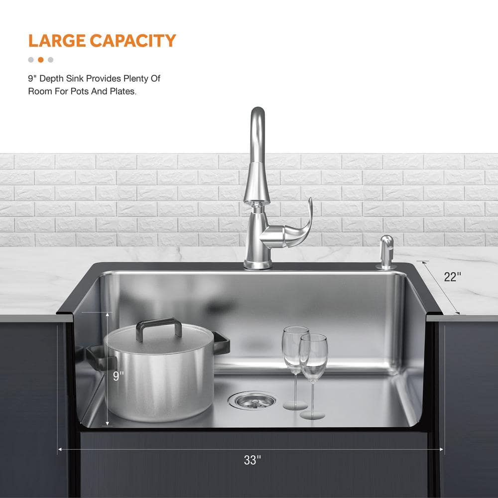 Glacier Bay Bratten 33 in. Drop-In Single Bowl 18 Gauge Stainless Steel Kitchen Sink with Pull-Down Faucet (4)