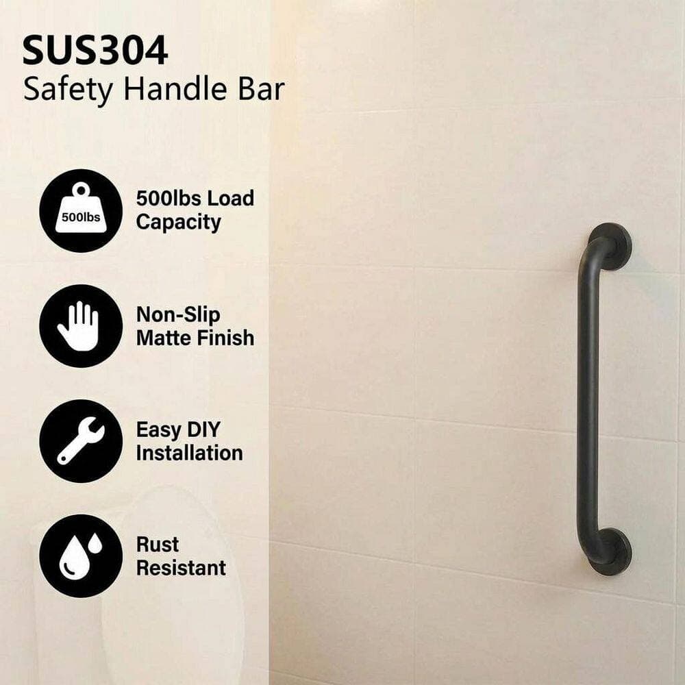 Unbranded 12 in. 304 Stainless Steel Wall-Mounted Handrail for Cable Railing System Indoor Outdoor Black 2-Sets (2)