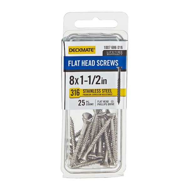 DECKMATE Marine Grade Stainless Steel #8 X 1-1/2 in. Flat Head Phillips Screw (25 Pieces) (2)