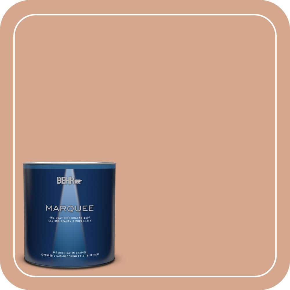BEHR MARQUEE 1 qt. #MQ1-30 Peachy Confection One-Coat Hide Satin Enamel Interior Paint & Primer