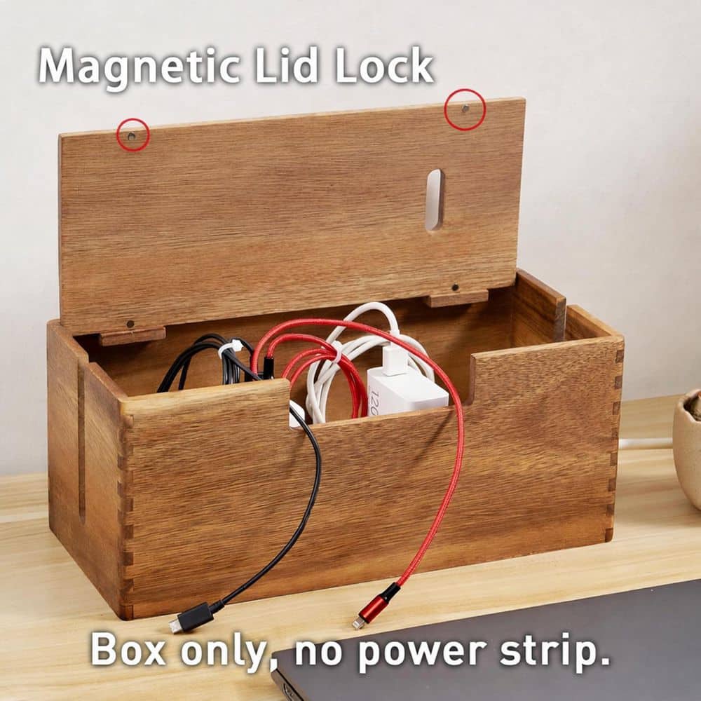 YICHUHAOXI Acacia Series Large Cable Management Box Power Strip Cord Organizer Wood Cable Hider Natural Finish 1 Piece (3)