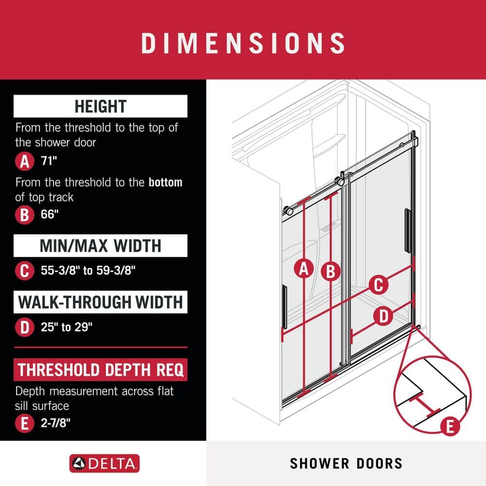 Delta Classic 500 55-3/8 to 59-3/8 in. W 71 in. H Frameless Sliding Shower Door with 1/4 in. Glass (3)
