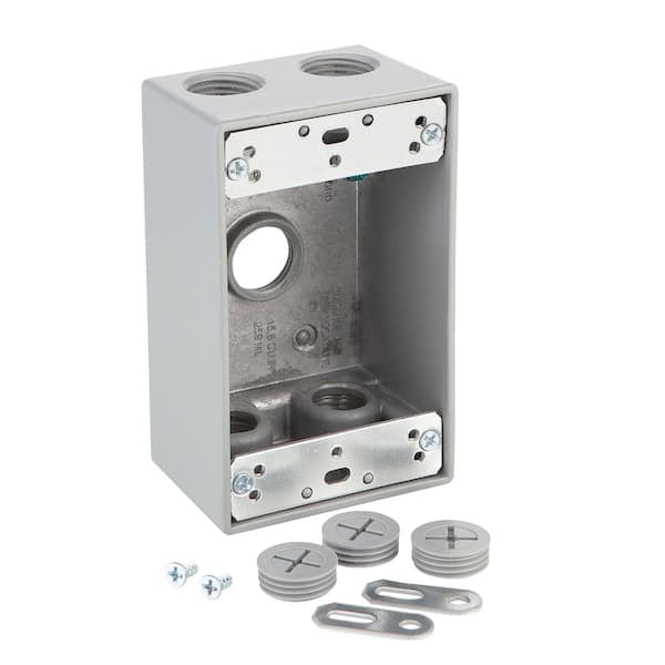 Commercial Electric 1-Gang Metallic Weatherproof Outlet Box with (5) 1/2 in. Holes, Gray (2)