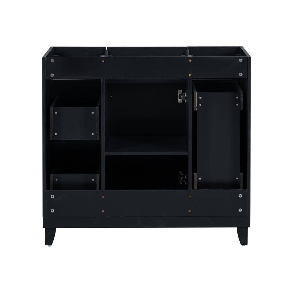JUJABU 36 in. Bath Vanity Cabinet without Top with Door and 3-Drawers in Black (3)