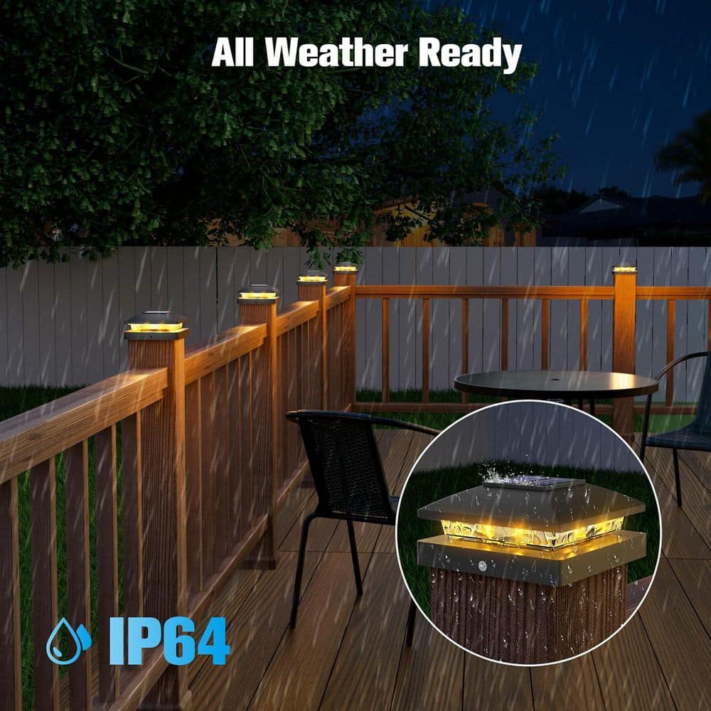 Afoxsos 4 x 4 Solar Fence Post Cap Light Black Deck Outdoor Solar Powered Warm White Garden Patio Porch 6-Pack (3)