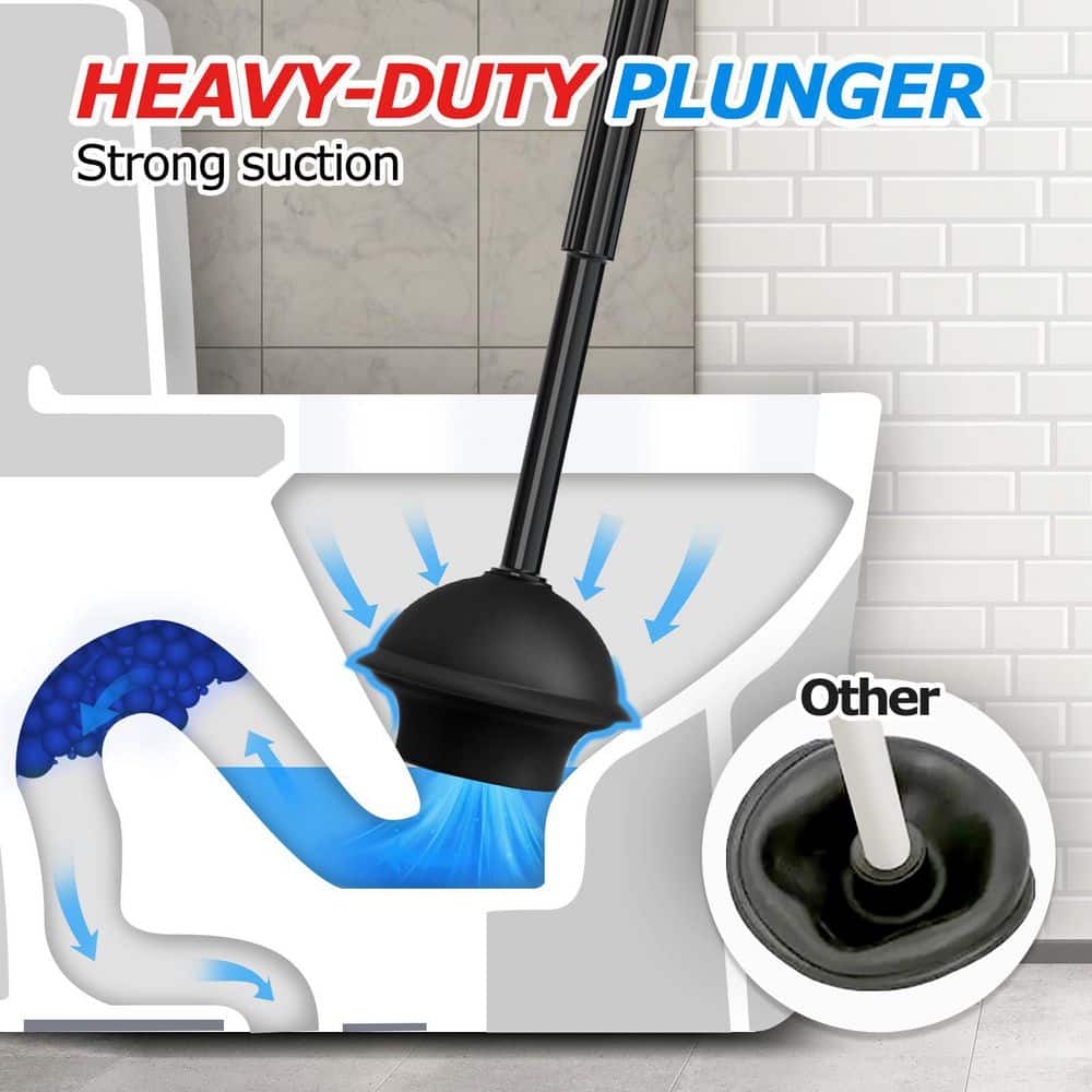 Wudkey 2-Pack Bath Accessory Set with Extended Handle Plunger, 2 in 1 Toilet Plunger and Brush Set in Black (3)