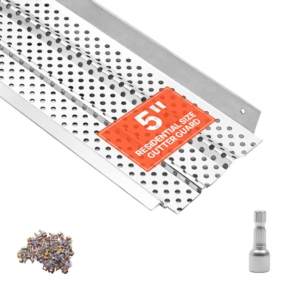 VEVOR Gutter Guard, 5 in. Aluminum Gutter Cover, 32 ft. Length Protection Cover for Leaf & Debris, Easy DIY Install, 8 Pieces