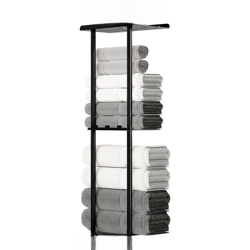 Adrinfly 3-Piece 3-Tier Towel Rack with Shelf & 6 Hooks in Black Wall Mounted Towel Storage Organizer Sturdy Metal Design (1)