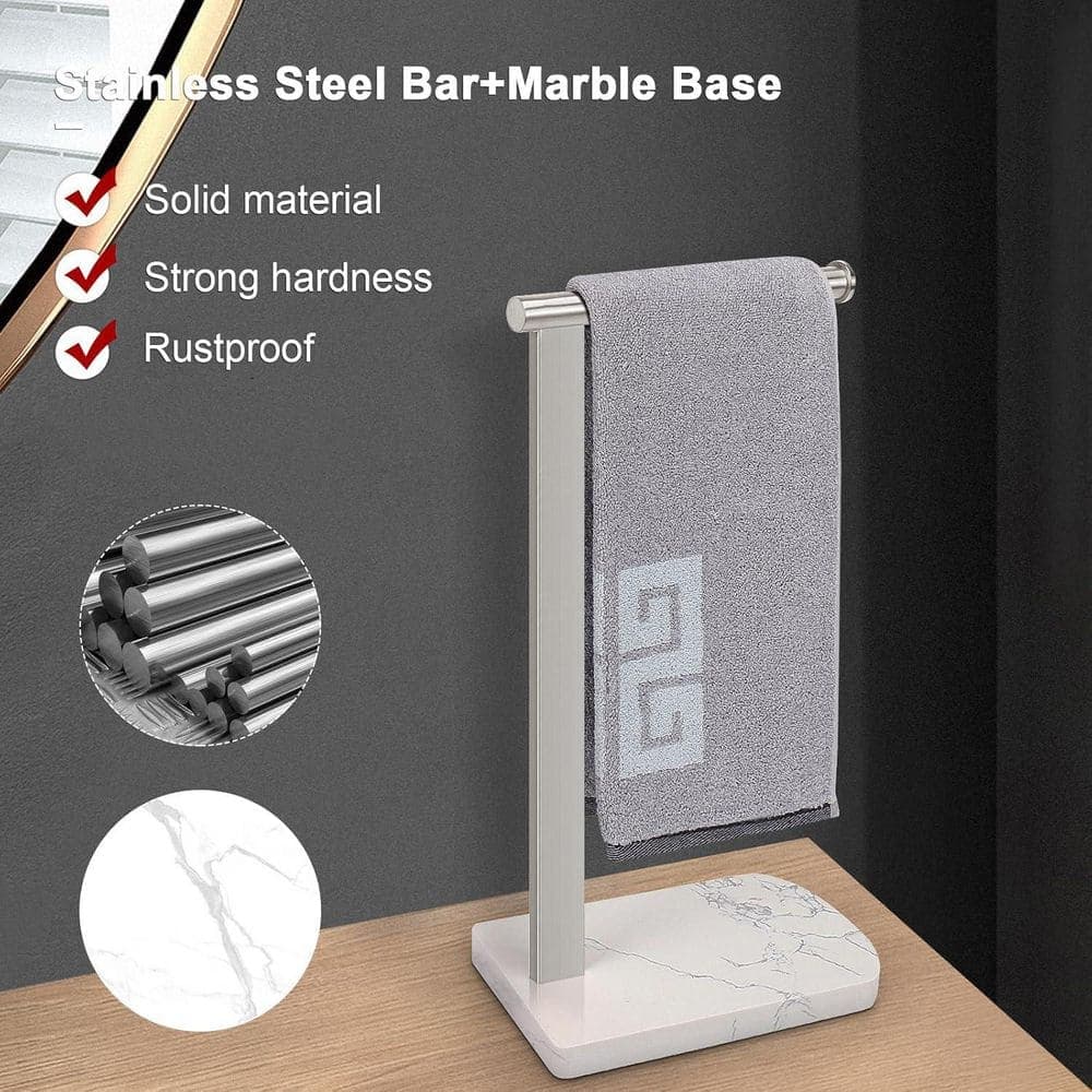 Wudkey Single Rod Towel Holder in Brushed Nickel, Free-Standing L Shape Hand Towel Rack, Stainless Steel Towel Ring with Base (3)