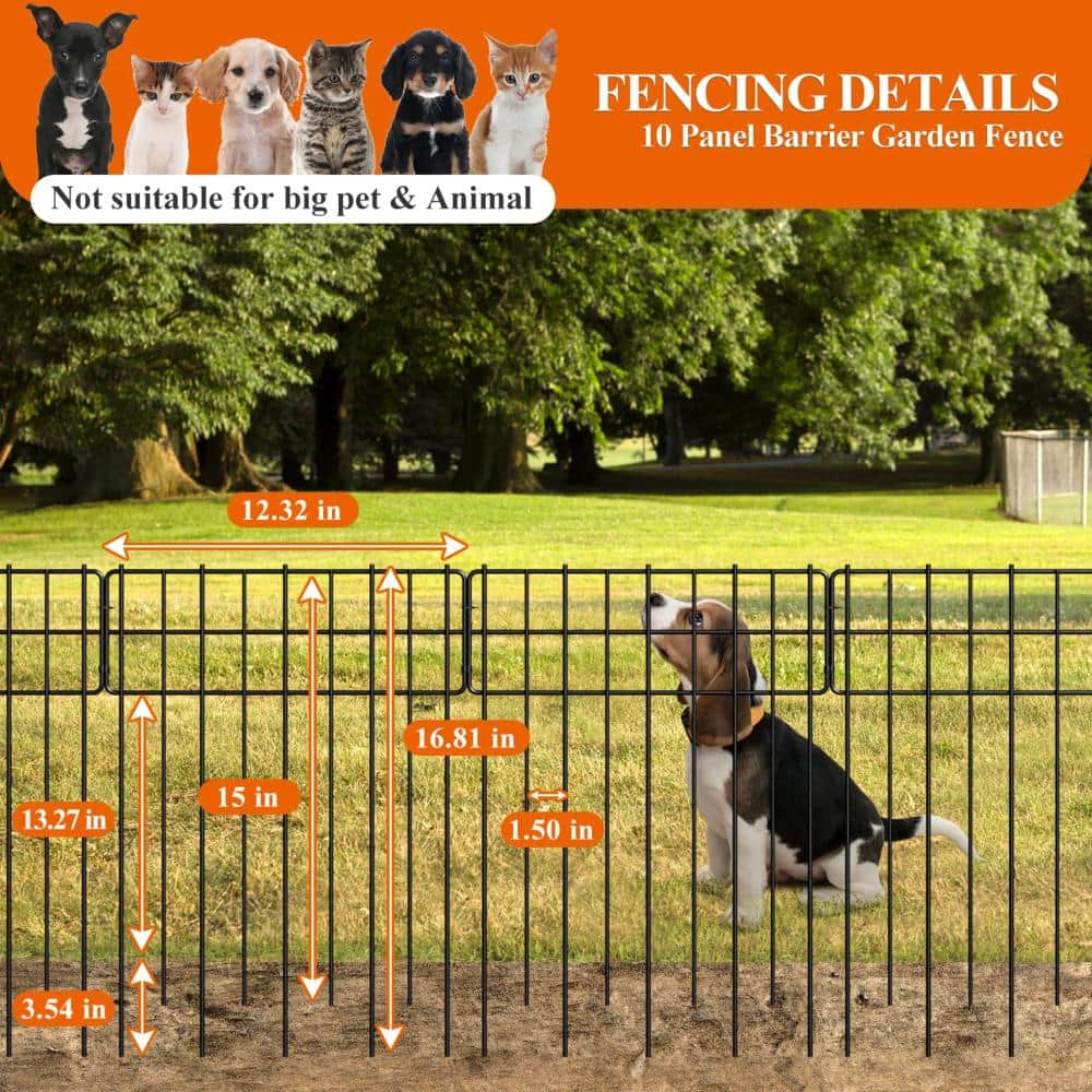 Unbranded 16.81 in H x 10.3 ft L Black Metal No Dig Decorative Garden Fence Border Edging Animal Barrier 10 Pack (3)