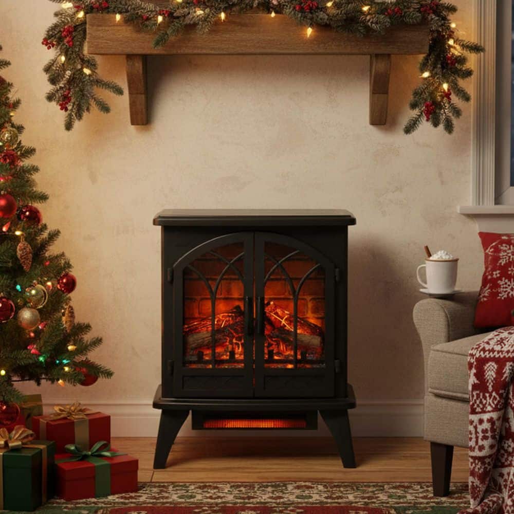 Kadehome 24 in. W 400 sq. ft. 3D Flame Infrared Quartz Electric Stove in Black with Remote Control