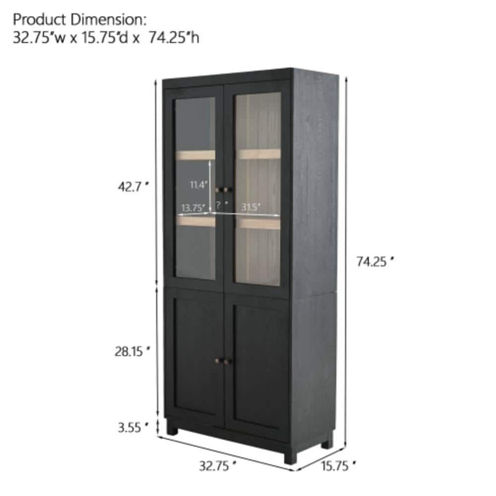 Unbranded 32.75 in. W x 15.75 in. D x 74.5 in. H Bathroom Black Linen Cabinet (2)