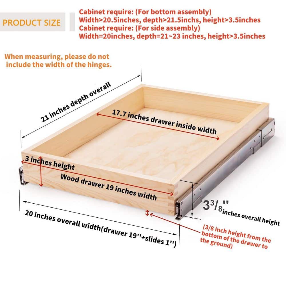 LAIFUCAM 20 in. Natural Wood Undermount Soft-Close Heavy Duty Drawer Slides Organizer for Kitchen Cabinet 1 Piece (3)
