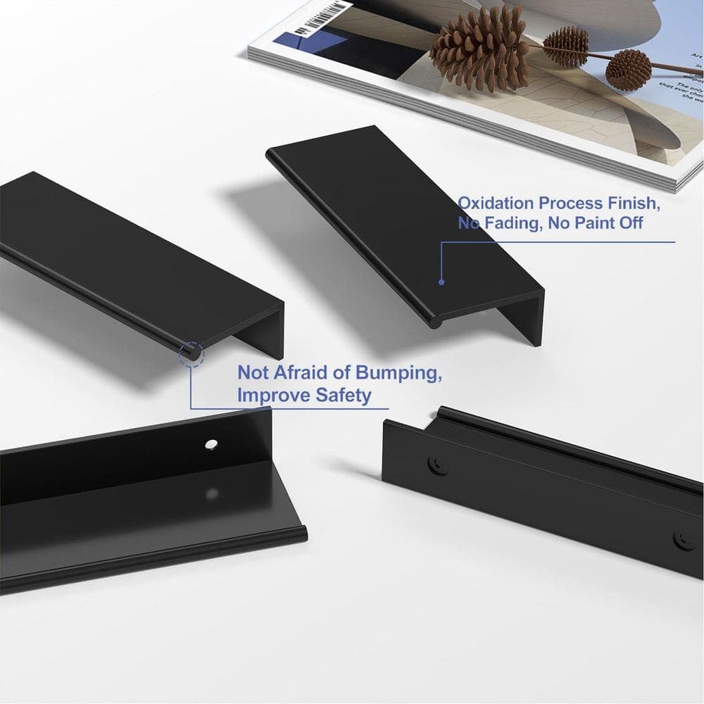 Numhew 10-Pack 3 in. Black Cabinet Pulls, Kitchen Cabinet Handles, Aluminum Alloy Edge Finger Pull for Dresser and Drawer (3)