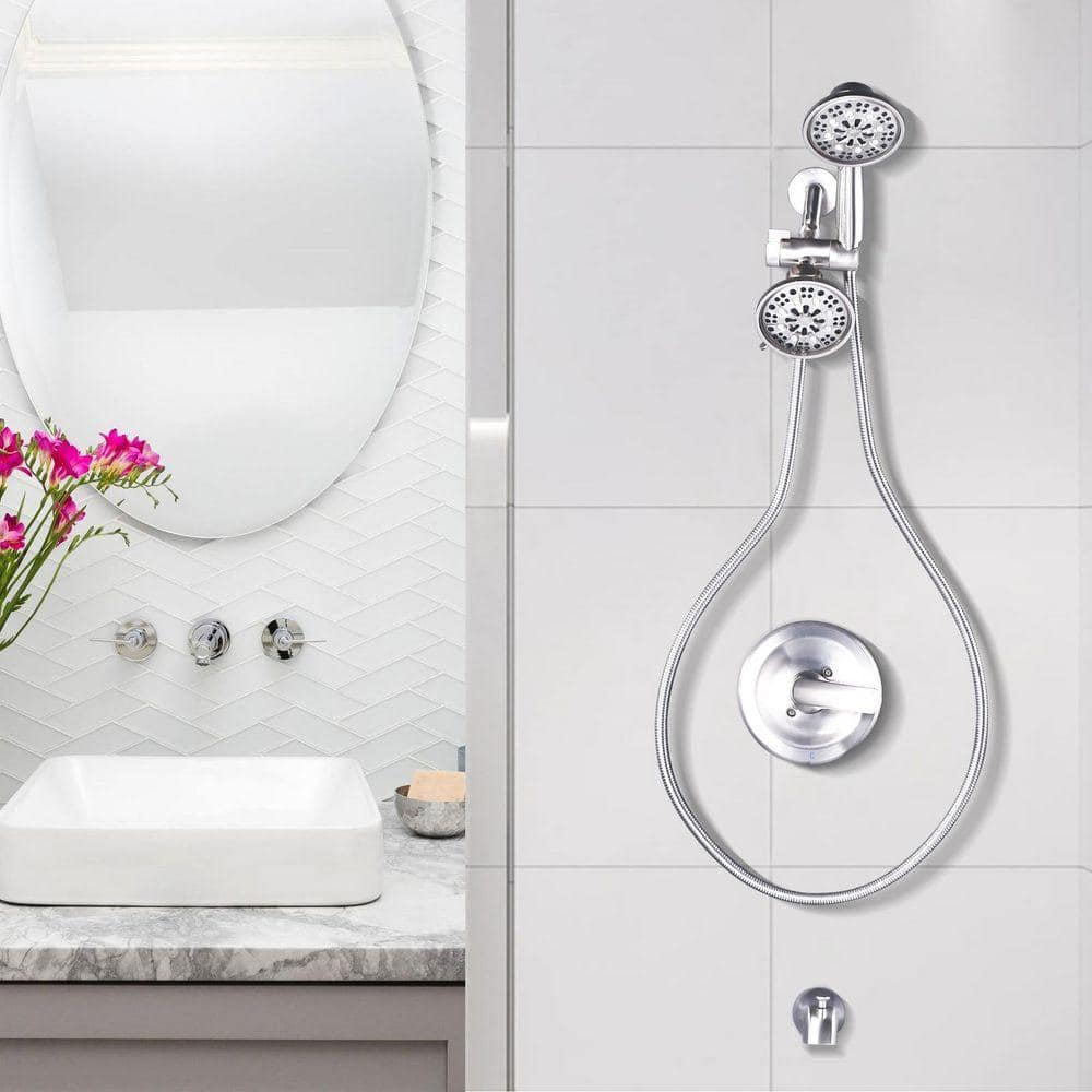 ALEASHA Single Handle 7-Spray Shower Faucet 1.8 GPM with Tub Spout and Flexible Handheld Shower in Brushed Nickel (2)