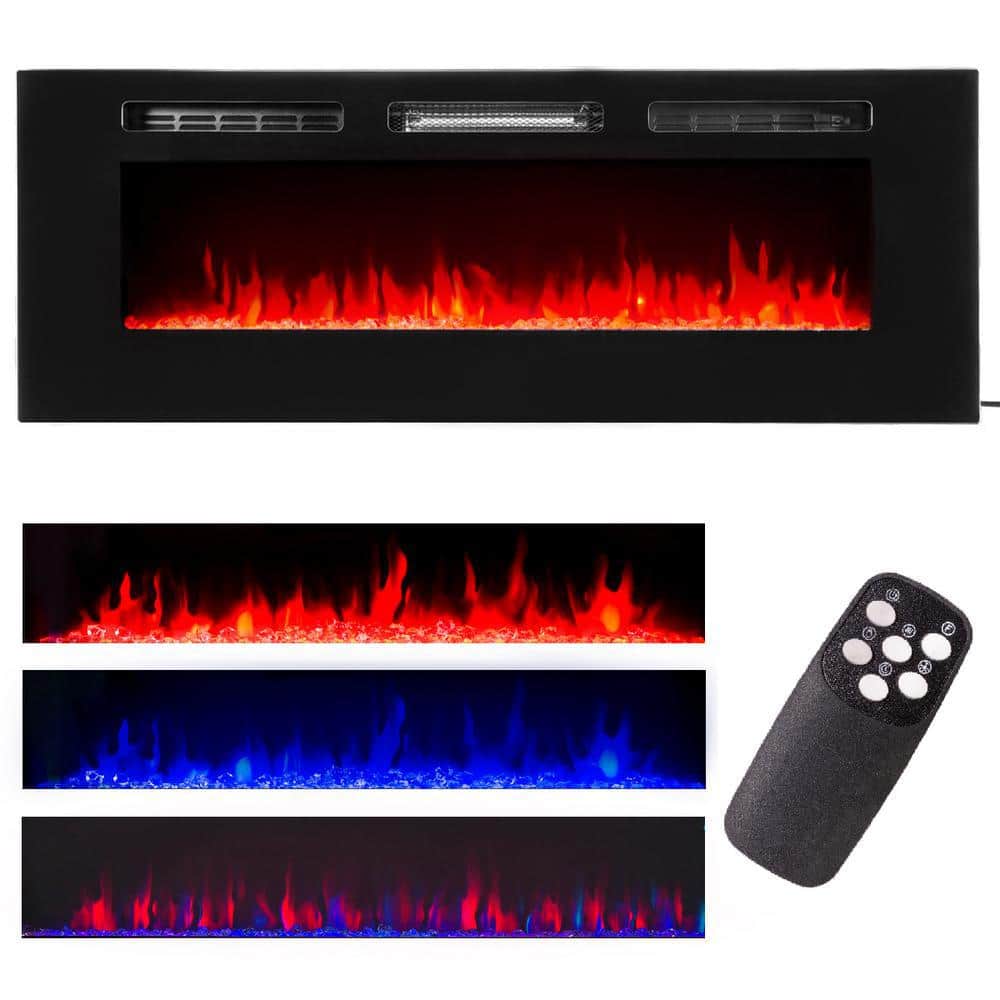 XtremepowerUS 50 in. 5,100 BTU Recessed In-Wall Electric Heater Smokeless Fireplace with 3-Changeable Flame Color and Remote Control (2)