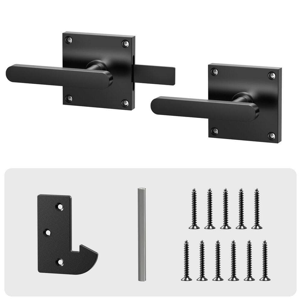 Unbranded Heavy Duty Double Sided Gate Latch Black Aluminum Alloy with Handles Left Inswing for Wooden Fence Garden (2)