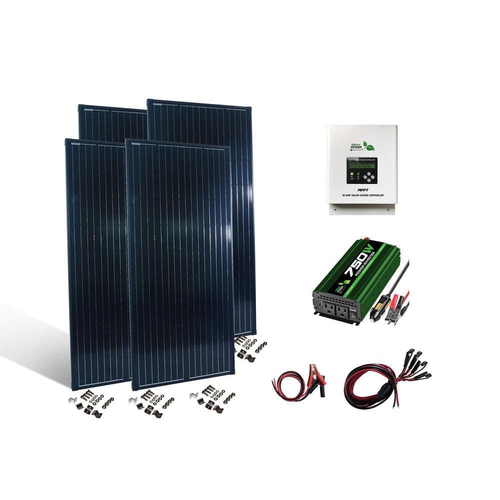 NATURE POWER 800-Watt Crystalline Off Grid 12-Volt High Performance Complete Solar Panel Kit