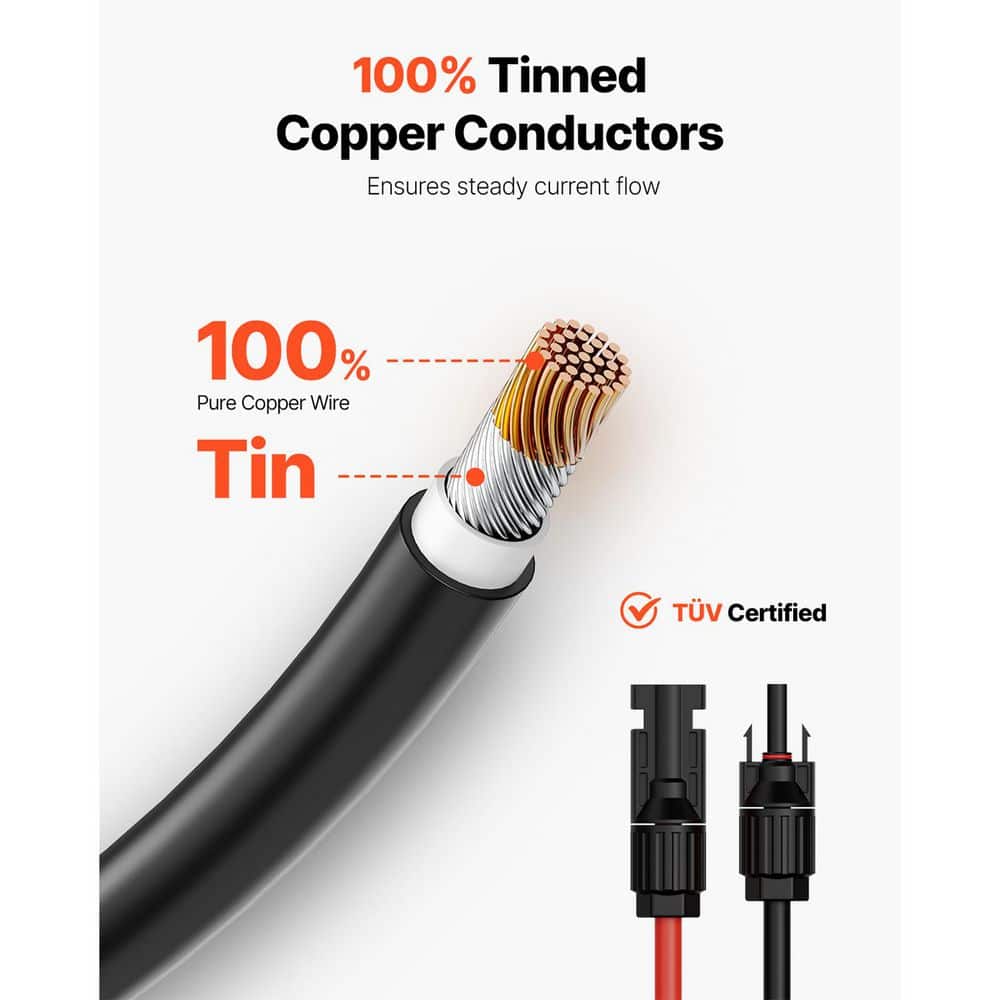 SVOPES Solar Panel Extension Cable 10AWG PV Wire Cable in 20 ft. Black and 20 ft. Red w/ Female plus Male Waterproof Connectors (2)