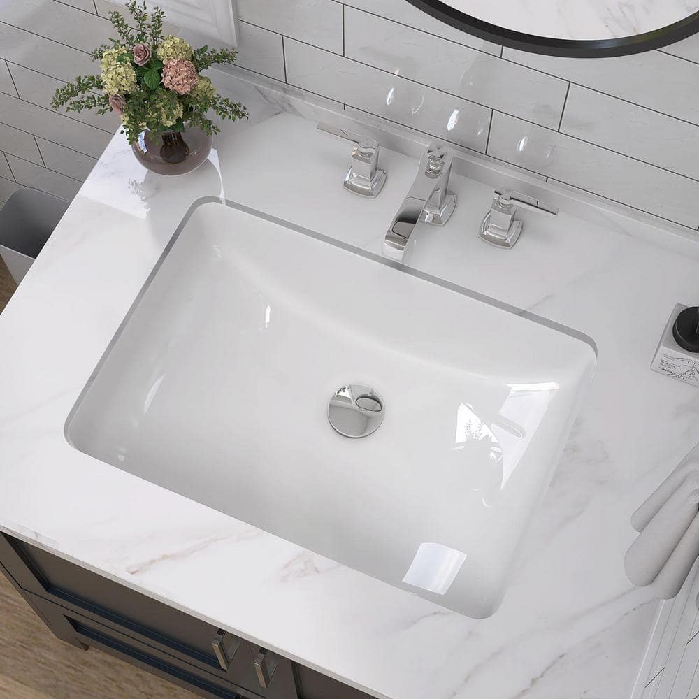 Zeafive 21 in. L Rectangular Bathroom Sink in White Ceramic Undermount Vessel Sink with Overflow Undercounter Single Basin