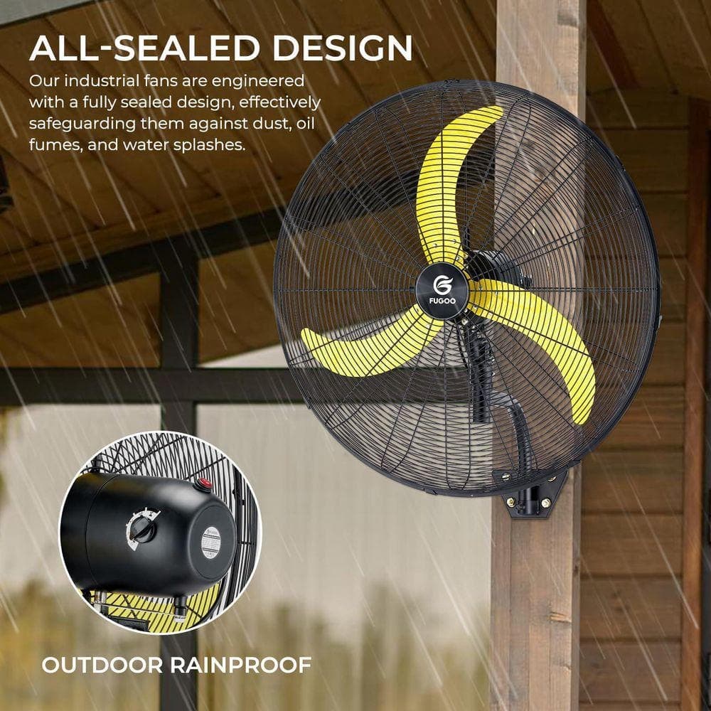 FUGOO 24 in. Oscillating Wall Mounted Fan in Black with Yellow Blades, All Sealed Brushless DC Motor, Waterproof, Remote (3)