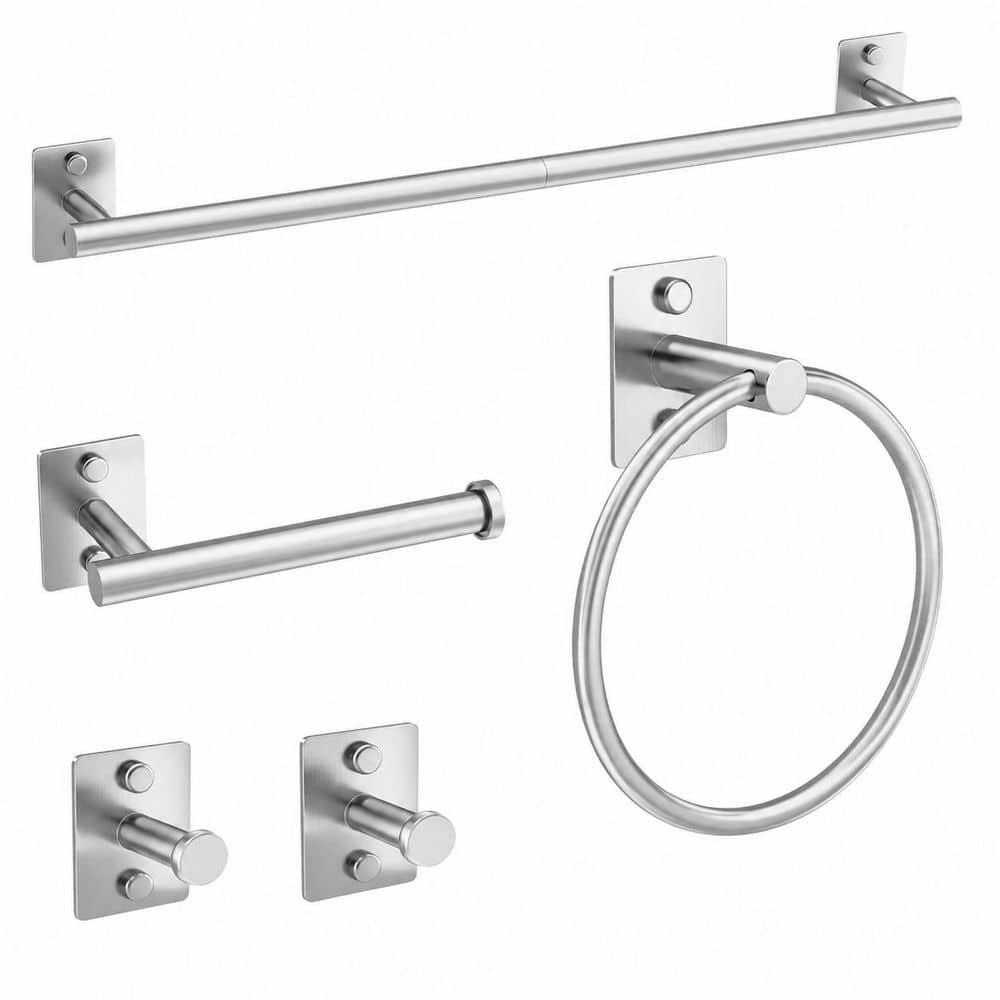 LAIFUCAM 5 Piece Bathroom Hardware Set with Towel Bar Towel Ring Toilet Paper Holder 2-Hooks in Brushed Nickel Finish (1)