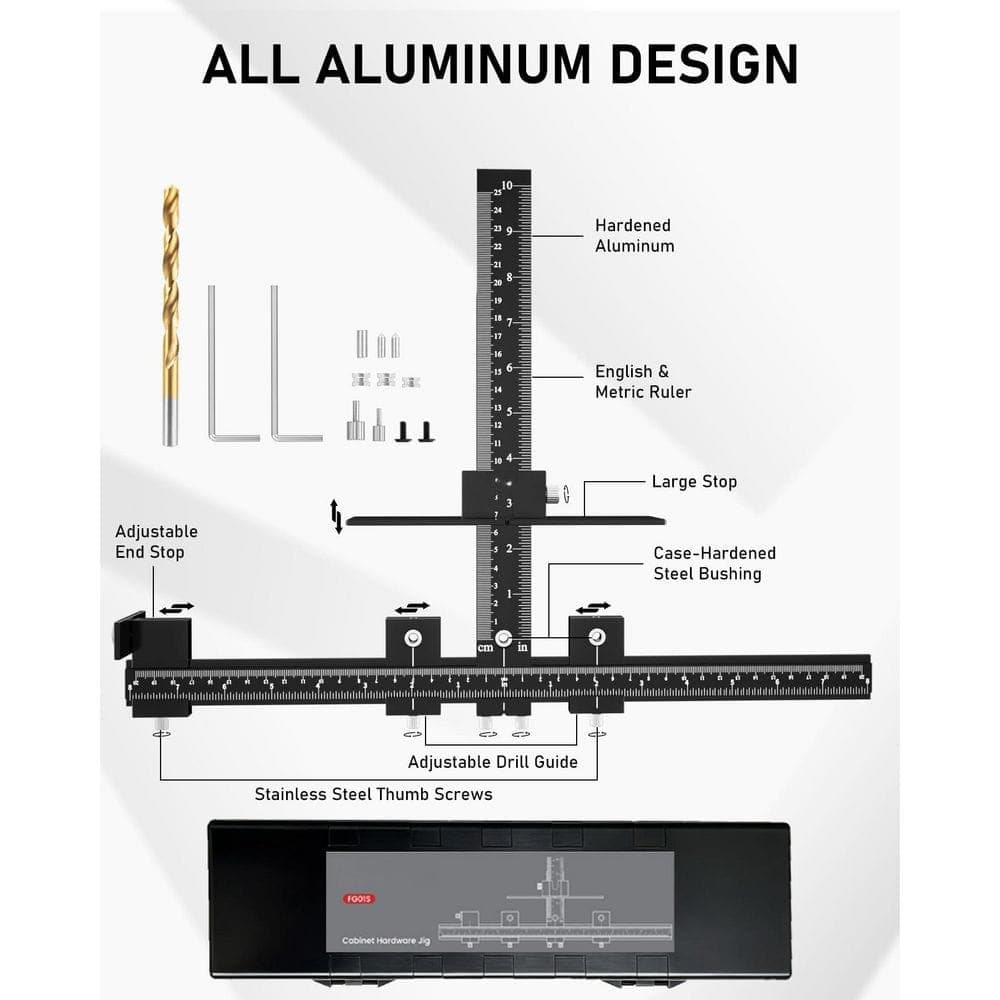 Numhew Cabinet Hardware Jig, Adjustable Cabinet Handle Jig with Center Punch, All Aluminum Cabinet Handle Template Tool (2)