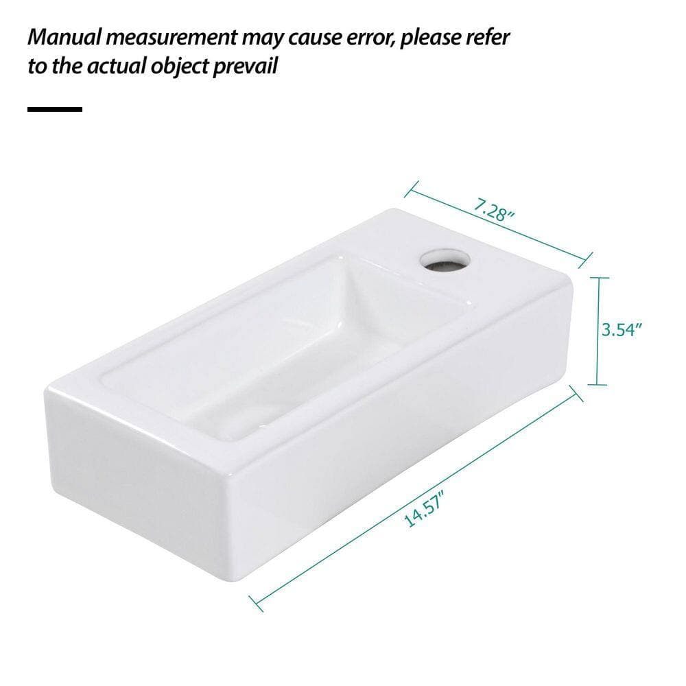 Coporesell 14.57 in. x 7.28 in. Ceramic Wall-Mounted Rectangular Bathroom Sink in White (2)