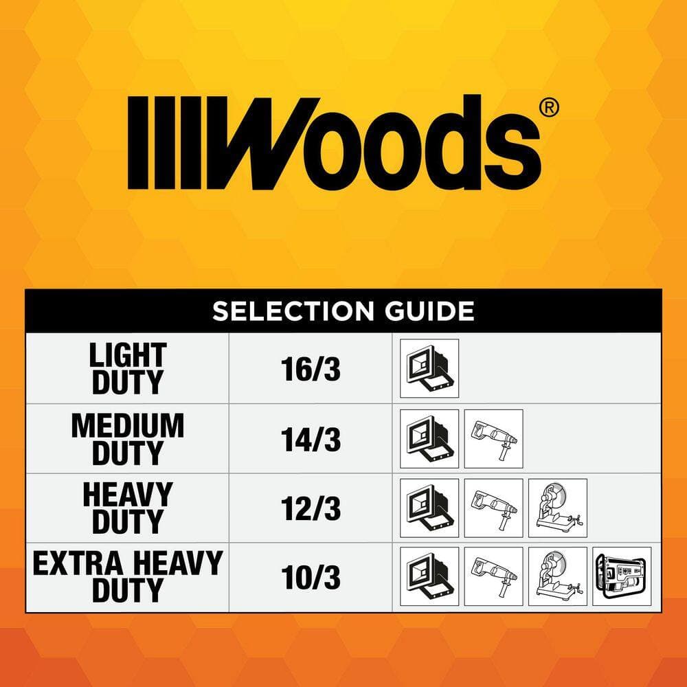 Woods 50 ft. 14/3 SPT-3 Flat Indoor Heavy-Duty Utility Extension Cord, Yellow (2)