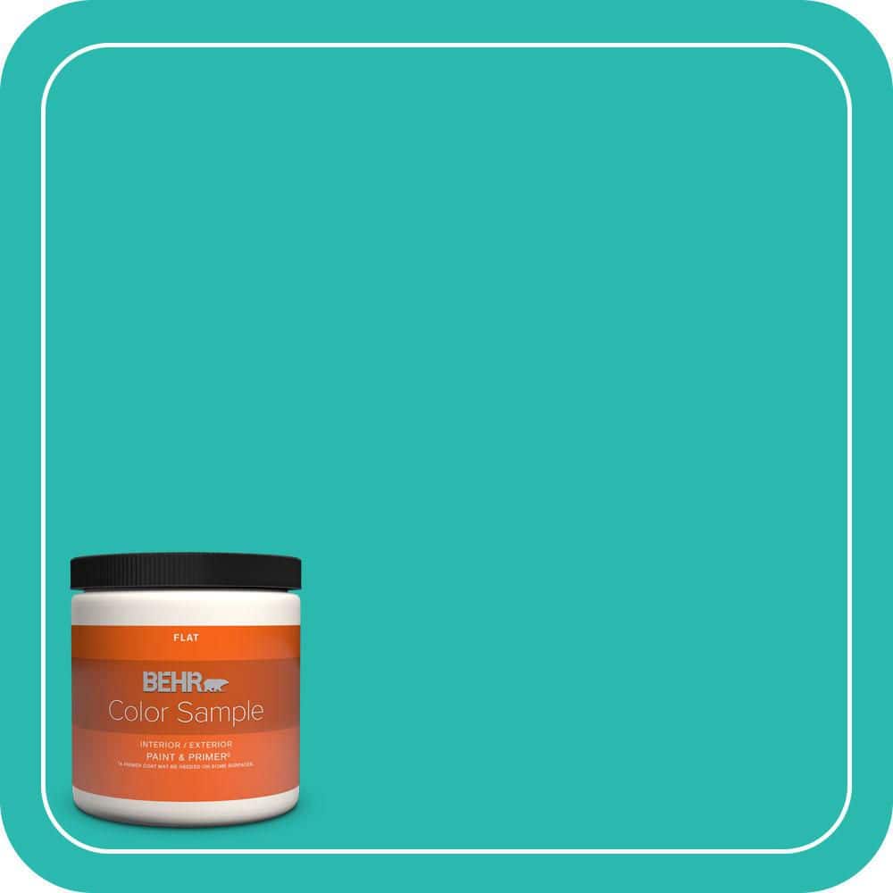 BEHR PREMIUM PLUS 8 oz. #P450-5 Island Aqua Flat Interior/Exterior Paint & Primer Color Sample