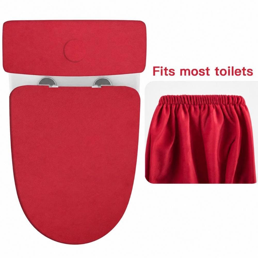 Unbranded Toilet Lid and Tank Lid Cover Set for Bathroom Decor, Elastic Bottom, Red, 6.3 in W x 5.0 in H Polyester (3)