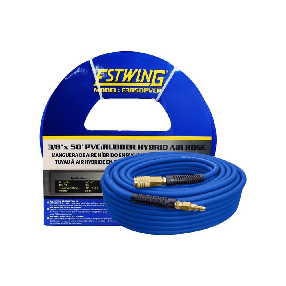 Estwing 3/8 in. x 50 ft. PVC/Rubber Hybrid Air Hose with 1/4 in. Brass Fittings