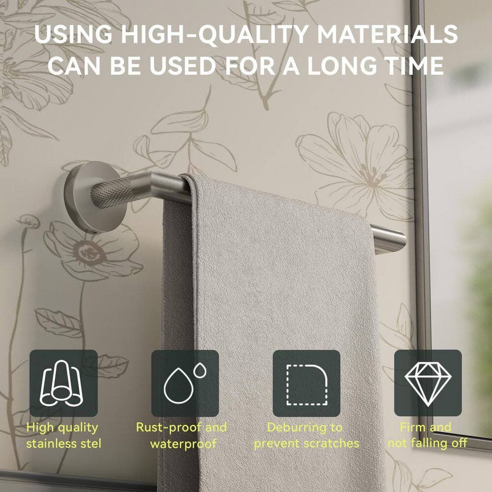 BWE 3-Piece Bath Hardware with Towel Bar Towel Hook and Toilet Paper Holder Set in Brushed Nickel (3)