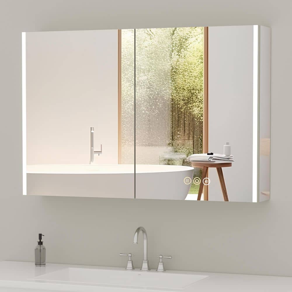 Buruis 48 in. W x 32 in. H Silver Rectangular Aluminum Medicine Cabinet with Mirror, Anti-Fog, Soft Close Hinges, ETL Certified (1)