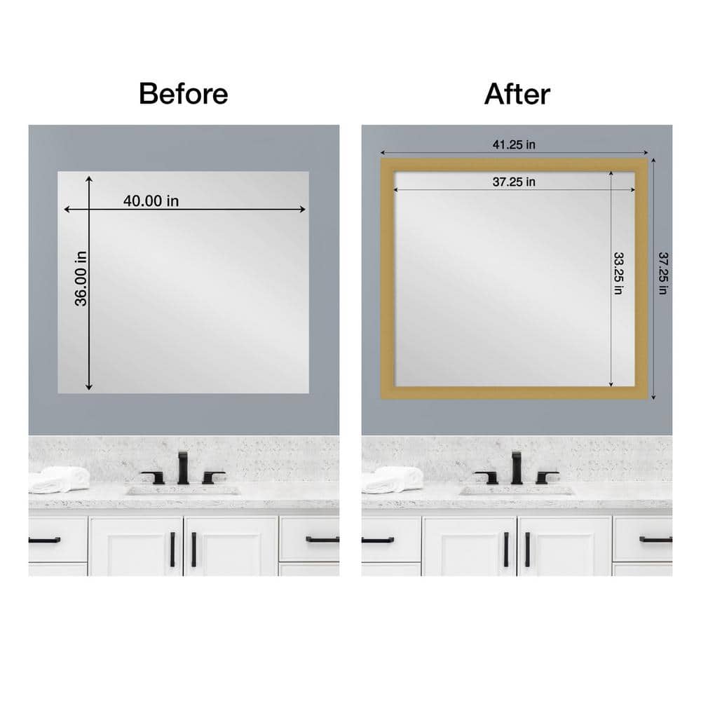 Amanti Art Mirror Makeover Grace Brushed Gold 41.25 in. W x 37.25 in. H Bathroom Mirror Frame Border Kit-Fits a 40 x 36 mirror (3)