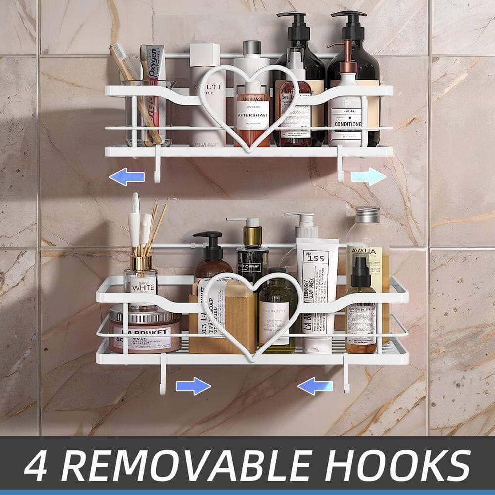 NVNOO 13 in. x 5 in. x 3 in. Sweet Heart Shower Shelves with 4 Removable Hooks for Bathroom Shower, Kitchen, White (2-Pack) (3)