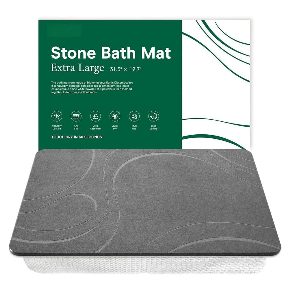 Wudkey 19.7 in. x 31.5 in. Large Stone Bath Mat in Dark Grey, Super Absorbent Diatomaceous Earth Bath Mat, Quick Dry Non-Slip (1)