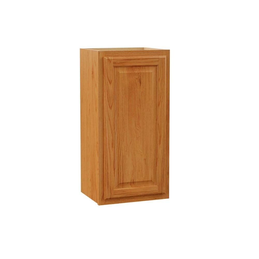 Hampton Bay Hampton 15 in. W x 12 in. D x 30 in. H Assembled Wall Kitchen Cabinet in Medium Oak (2)