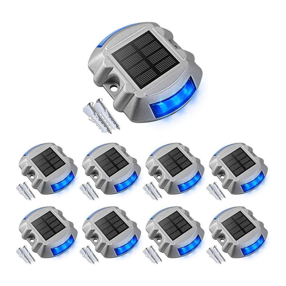 Afoxsos Solar Deck Lights Blue IP67 Waterproof Outdoor Step Lights 8-Pack Rechargeable LED for Driveway Garden Pathway (1)