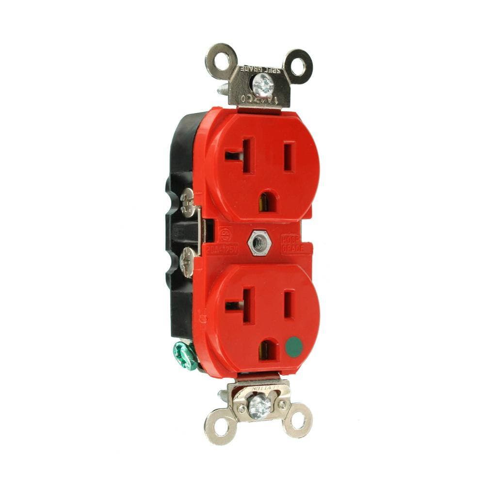 Leviton 20 Amp 125 V Hospital Grade Duplex Outlet/Receptacle, Red (1-Pack) 8300-HLR (2)