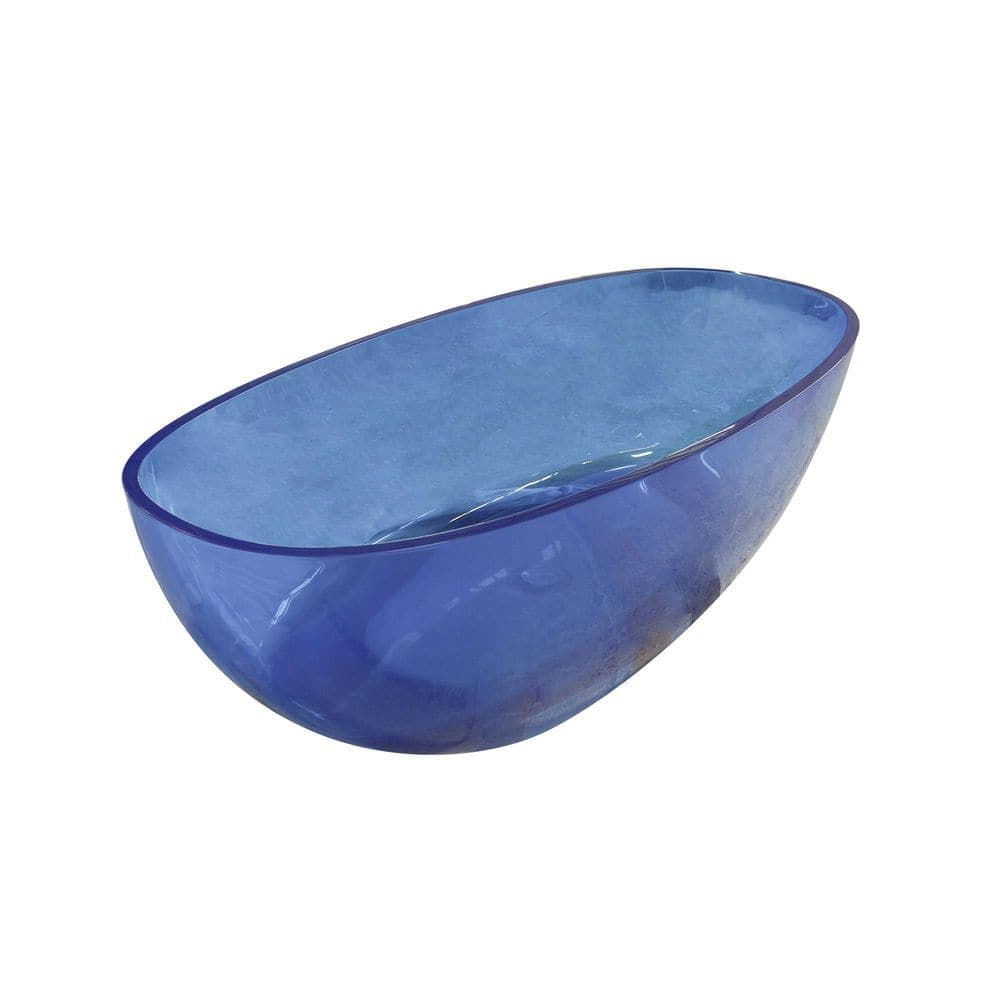 LIVACA 64 in. x 29.60 in. Solid Surface Soaking Bathtub with Center Drain in Transparent Blue durable Construction