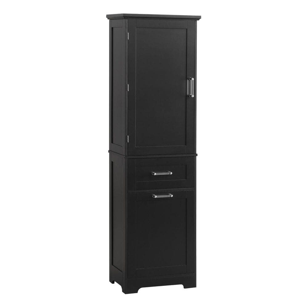 YSQCAR 20 in. W x 13.5 in. D x 68 in. H Black MDF Freestanding Linen Cabinet with Door and Drawers, Adjustable Shelf (1)