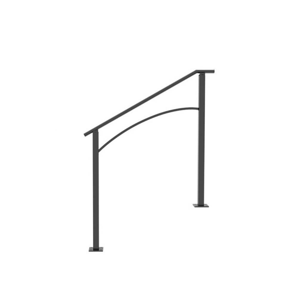 xinyoec Handrails for Outdoor Steps, Fit 1 or 3 Steps Outdoor Stair Railing, Black Wrought Iron Handrail (1)