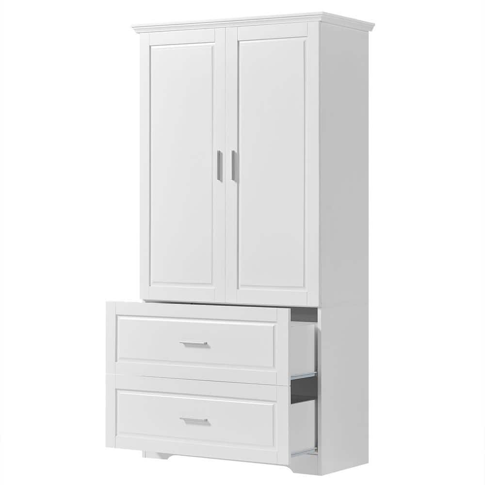 Unbranded 32 in. W x 15 in. D x 63 in. H White MDF Linen Cabinet with Adjustable Shelf and Drawer (2)
