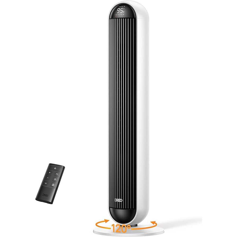 DREO 1500W 42 In. Portable Electric Convection Tower Fan & Heater, 120° Oscillation, 12H Timer, 25dB, w/Remote, Silver (3)