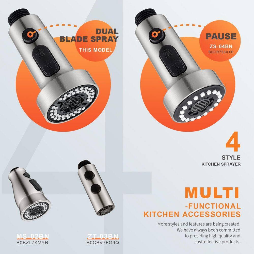 Wudkey 1-Piece Pull Down Kitchen Faucet Spray Head Replacement Included 15 Adapters and Silicone Nozzles in Brushed Nickel (3)