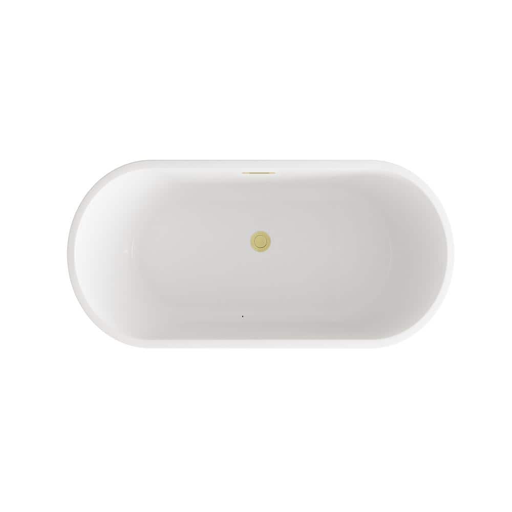 Unbranded Timeless Home 59 in. x 27.5 in. Soaking Bathtub with Center Drain in Glossy White with Brushed Gold Trim (2)