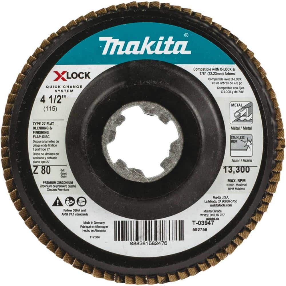Makita X-LOCK 4‑1/2 in. 80-Grit Type 27 Flat Blending and Finishing Flap Disc for X-LOCK and All 7/8 in. Arbor Grinders (1)